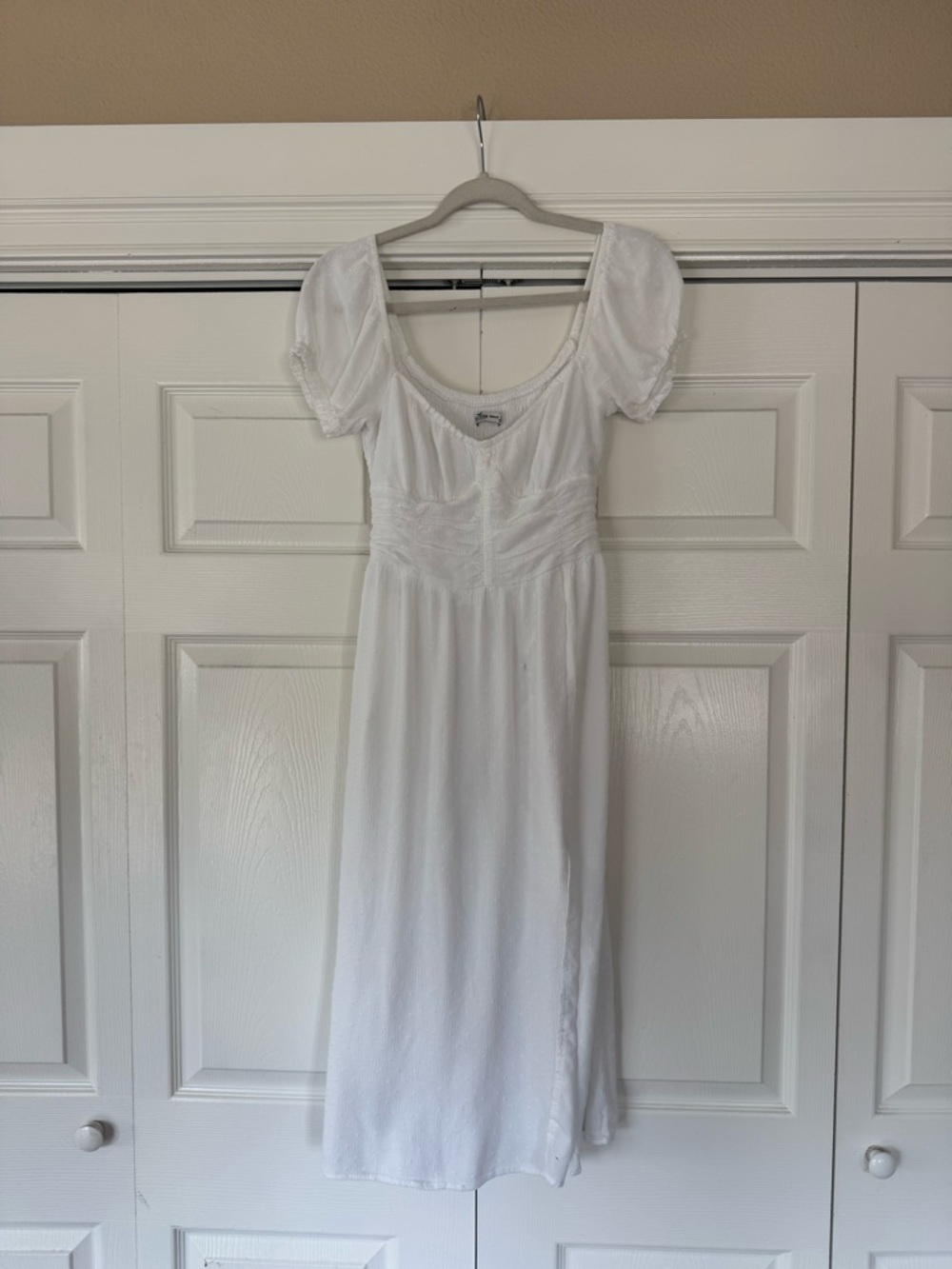 White Graduation Dress Small Puff Sleeve Cottagecore Midi Hollister
